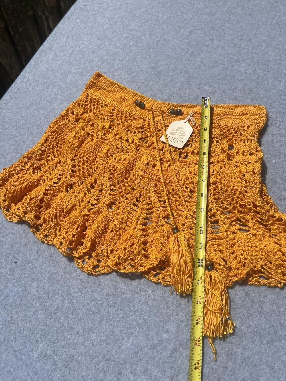 Native Crochet Women’s M Orange Skimmer High Rise Drawstring Tassel Cover-Up